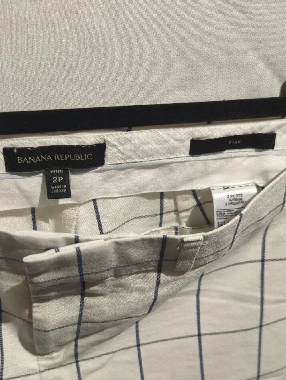 Banana Republic White Windowpane Chinos with Navy Grid